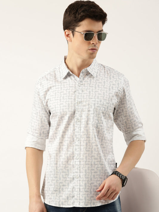 Men White Printed Pure Cotton Full Sleeve Casual Shirt