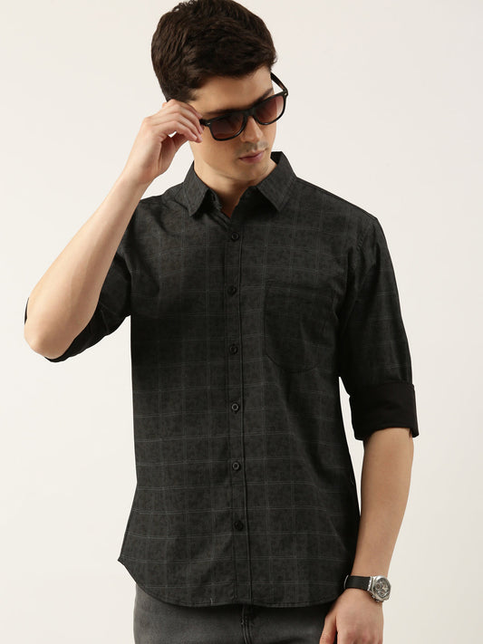 Men Black Printed Pure Cotton Full Sleeve Casual Shirt