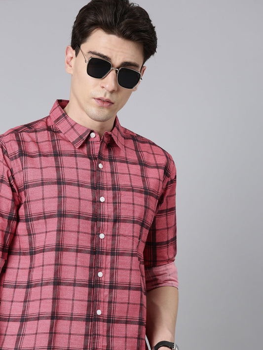 Pink Checkered Pure Cotton Full Sleeve Shirt