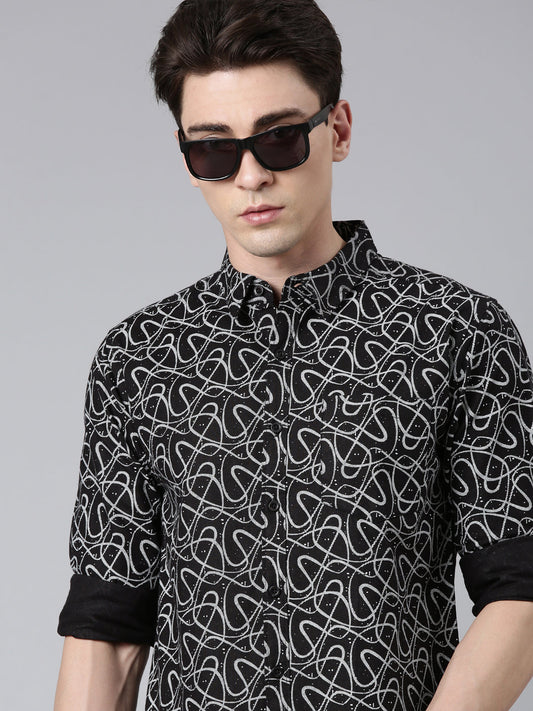 Black printed Pure Cotton Full Sleeve Shirt