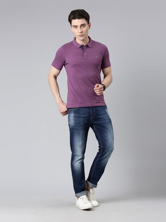 Men Purple Solid Polo Collar T-shirt