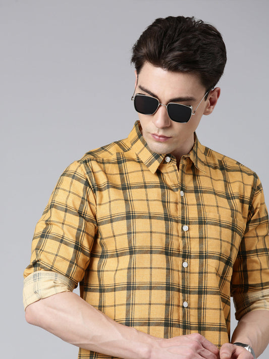 Yellow Checkered Pure Cotton Full Sleeve Shirt