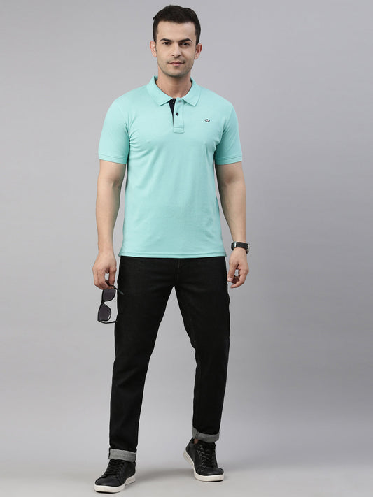Men Light Green Solid Polo Collar T-shirt