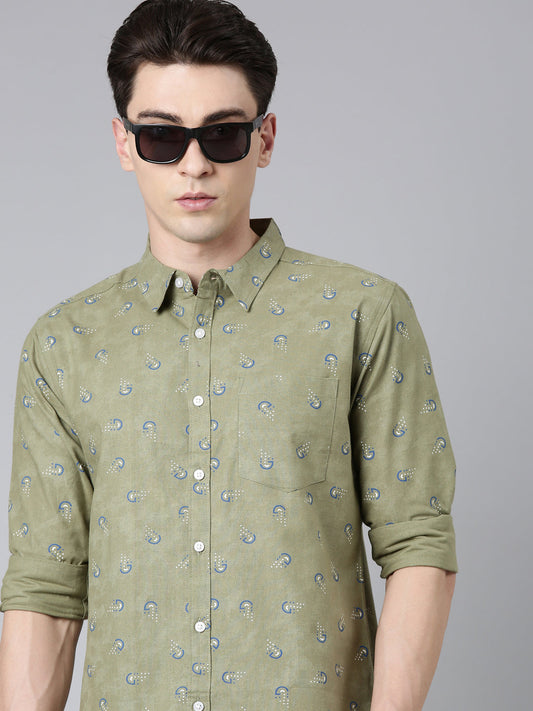 Green printed Pure Cotton Full Sleeve Shirt