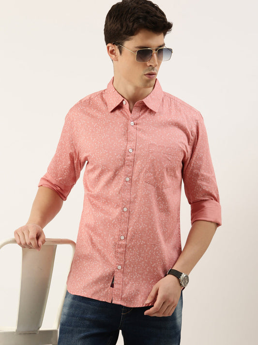 Men Pink Printed Pure Cotton Full Sleeve Casual Shirt