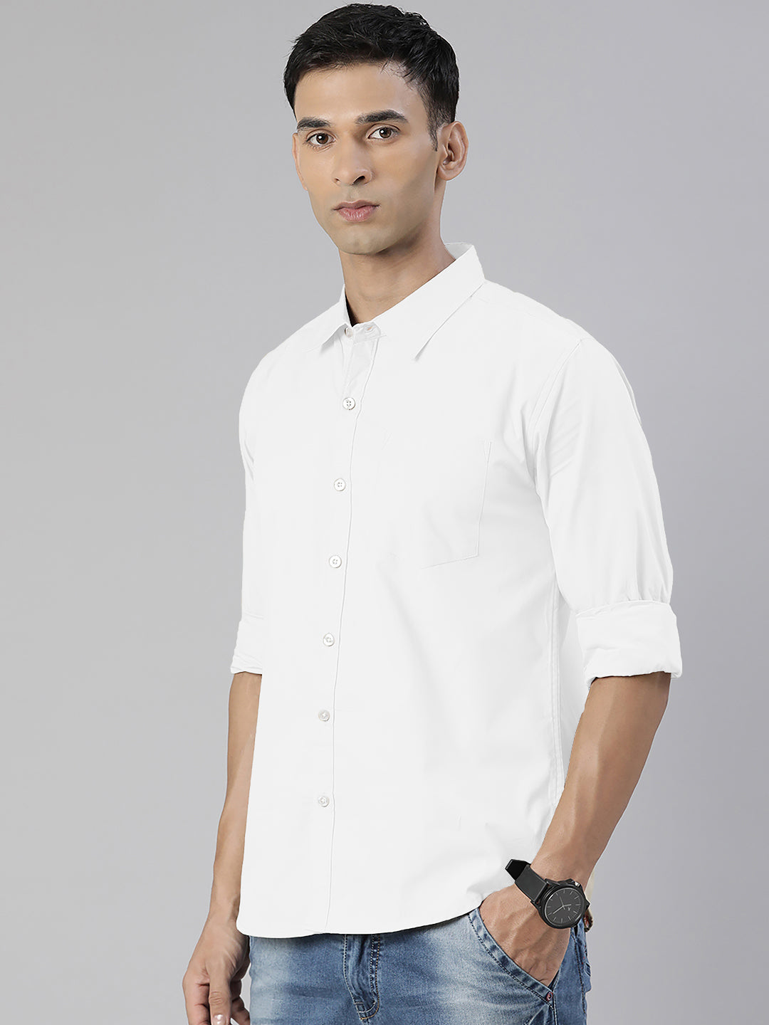 Men's Black and White Solid Full Sleeve Slim Fit Casual Shirts Pack of 2