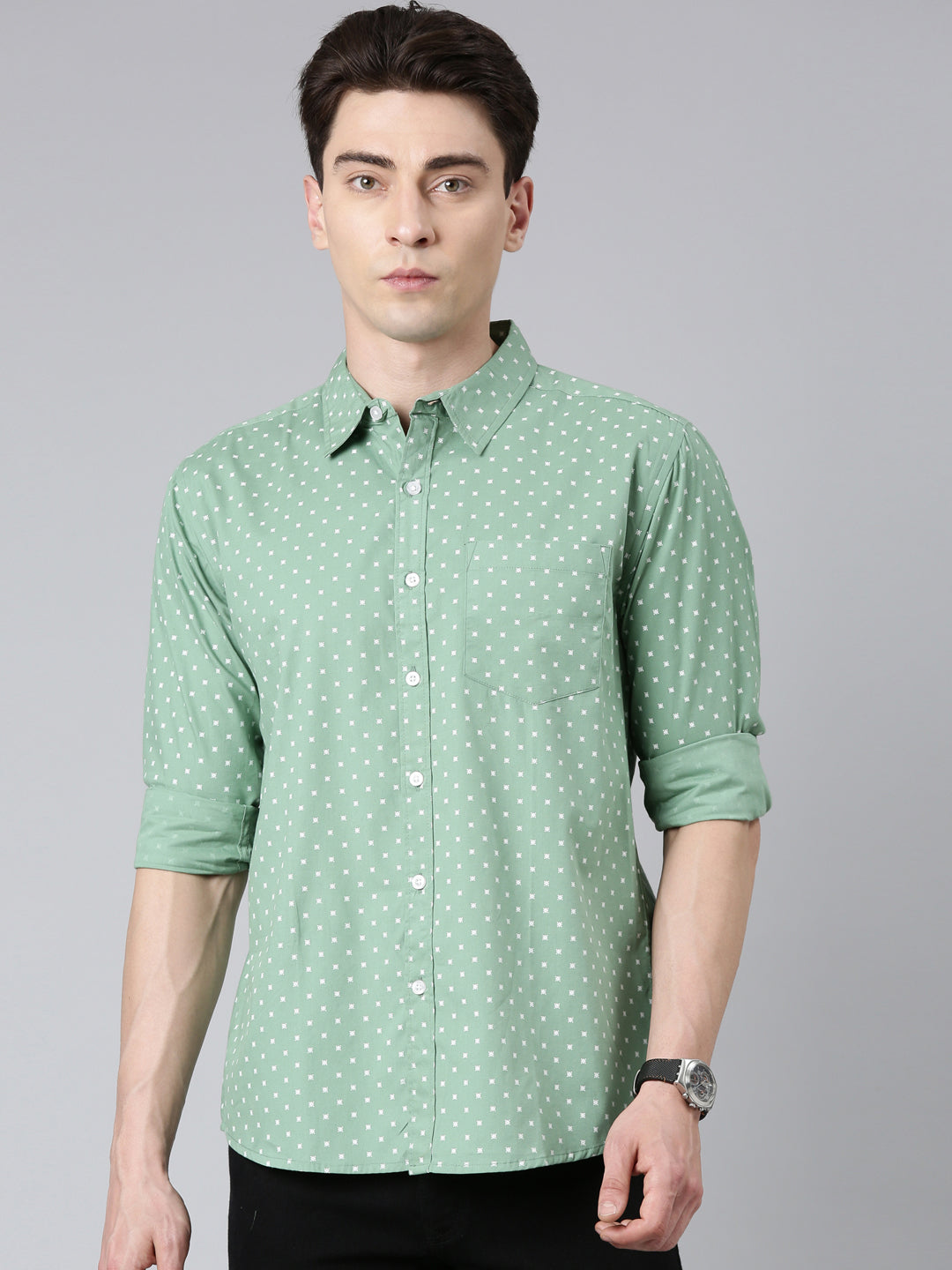 Green printed Pure Cotton Full Sleeve Shirt