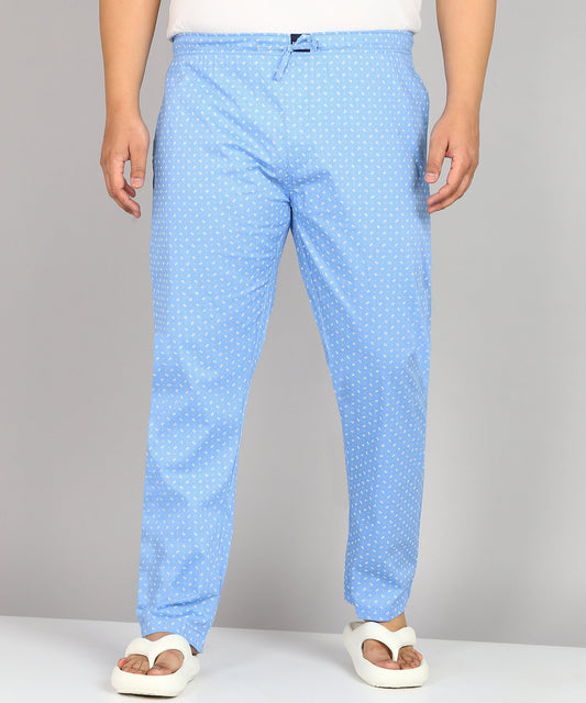 Men Plus Size Sky Blue Printed Pyjama