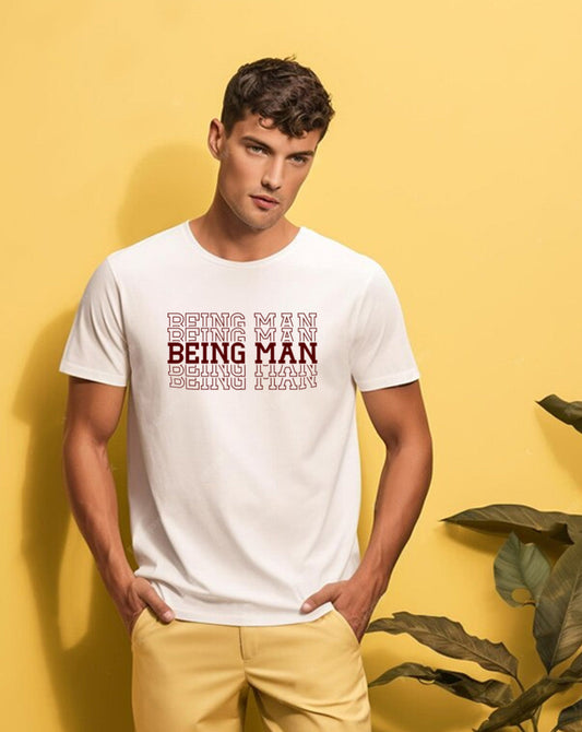 Broon Men White Printed Round Neck T-Shirt