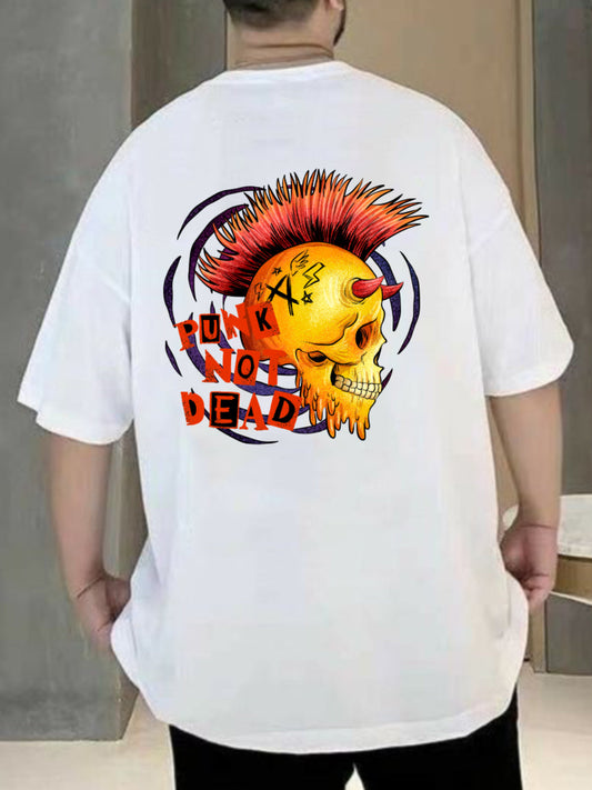 Broon Men White Printed Oversize Round Neck T-Shirt