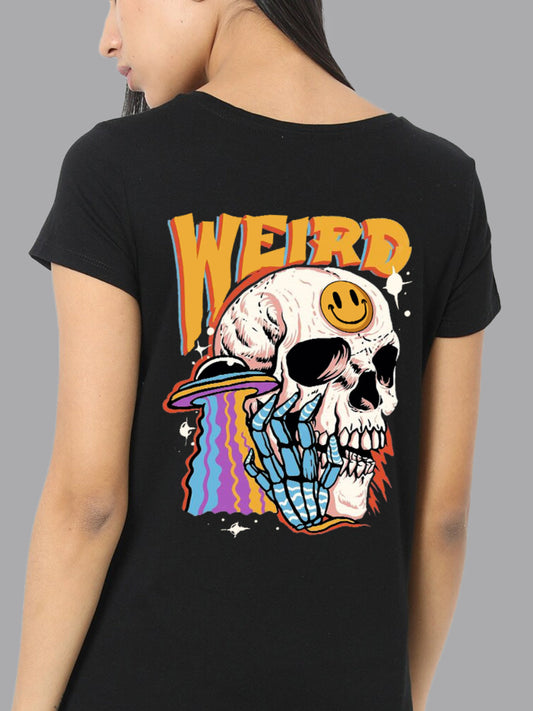 Broon Women Printed Round Neck Black T-Shirt