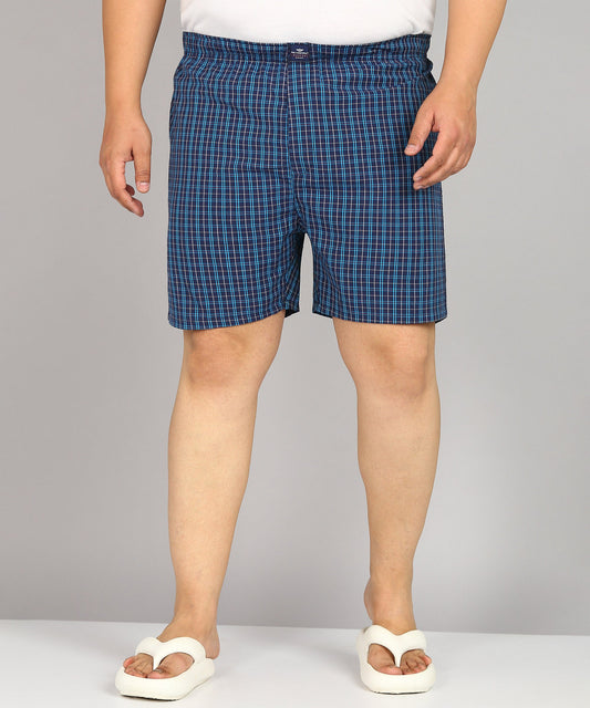 Men Plus Size Navy Blue and Blue Checked Boxer
