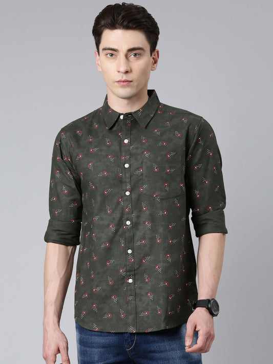Dark Green printed Pure Cotton Full Sleeve Shirt