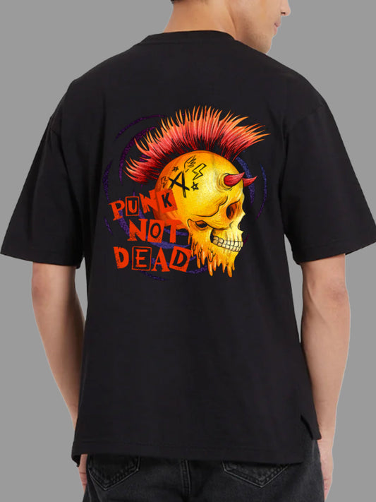 Broon Men Black Printed Oversize Round Neck T-Shirt