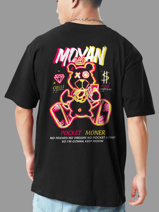 Broon Men Black Printed Oversize Round Neck T-Shirt