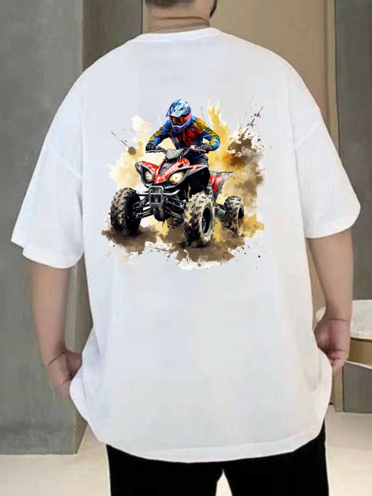 Broon Men White Printed Oversize Round Neck T-Shirt