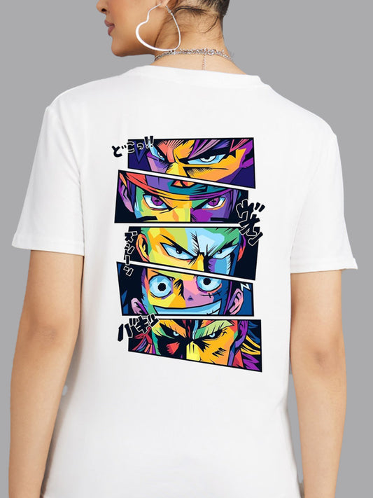 Broon Women Printed Round Neck White T-Shirt