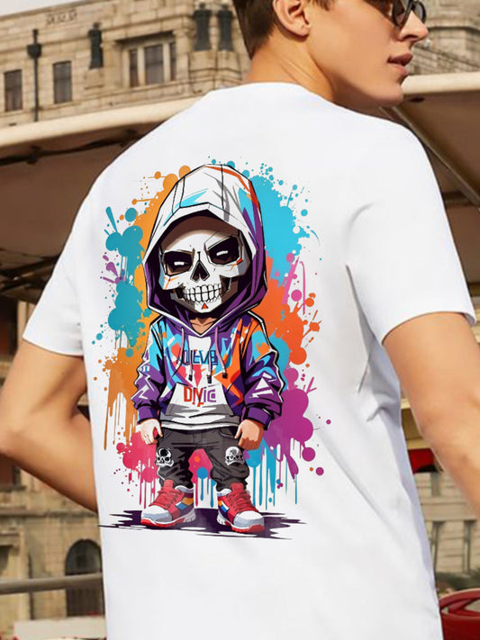 Broon Men White Printed Round Neck T-Shirt