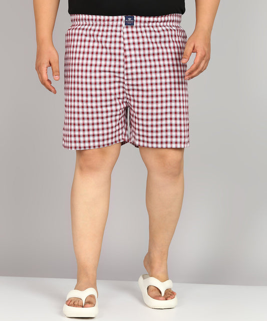 Men Plus Size Maroon and White Checked Boxer