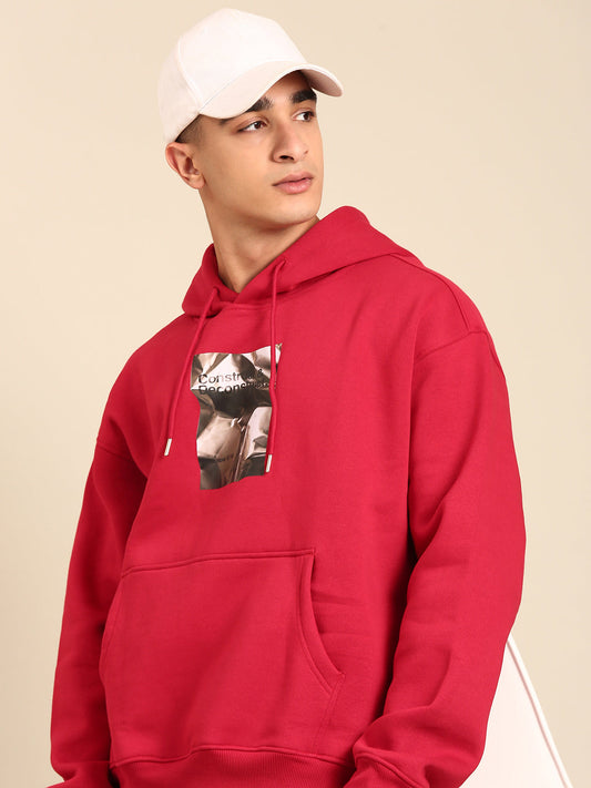 Men Printed Full Sleeve Hooded Sweatshirt