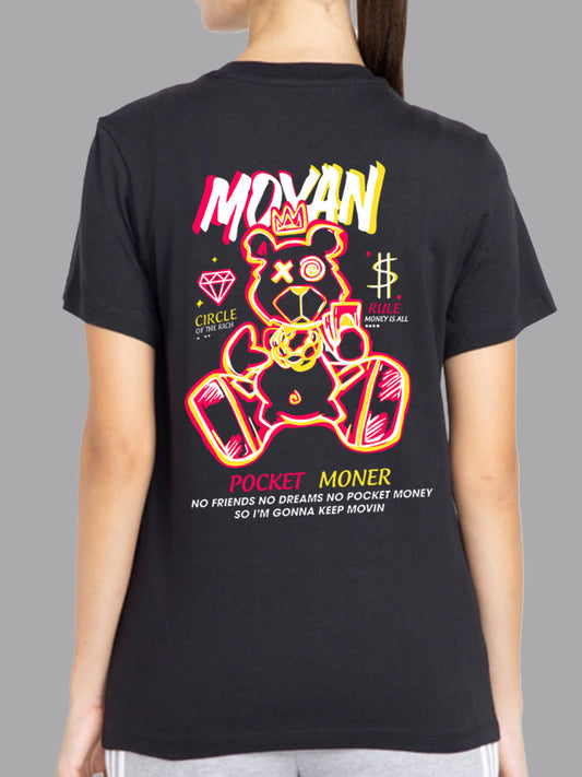 Broon Women Printed Round Neck Black T-Shirt