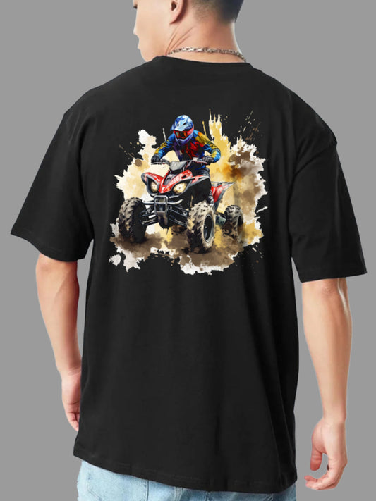 Broon Men Black Printed Oversize Round Neck T-Shirt