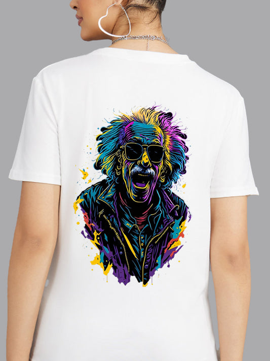 Broon Women Printed Round Neck White T-Shirt