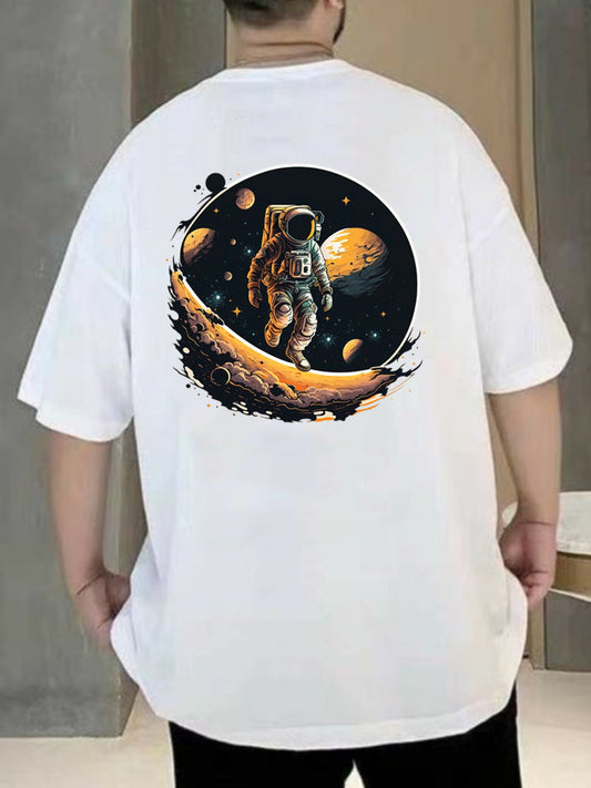 Broon Men White Printed Oversize Round Neck T-Shirt