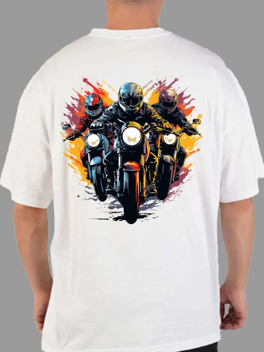 Broon Men White Printed Oversize Round Neck T-Shirt