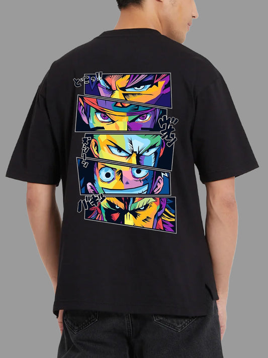Broon Men Black Printed Oversize Round Neck T-Shirt