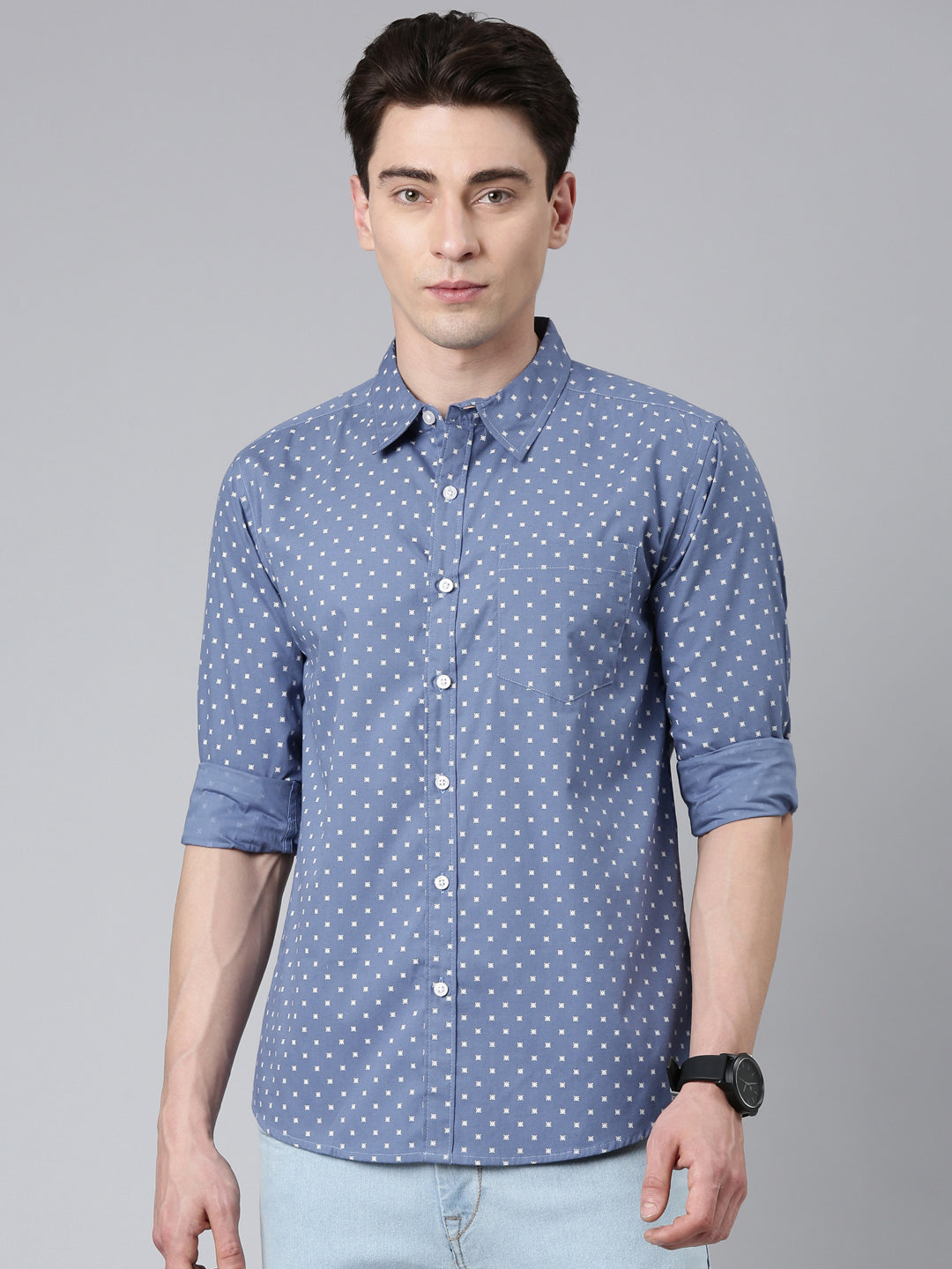 Blue printed Pure Cotton Full Sleeve Shirt