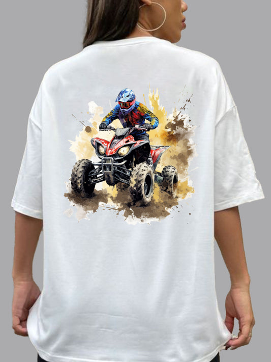 Broon Women Printed Oversize Round Neck White T-Shirt