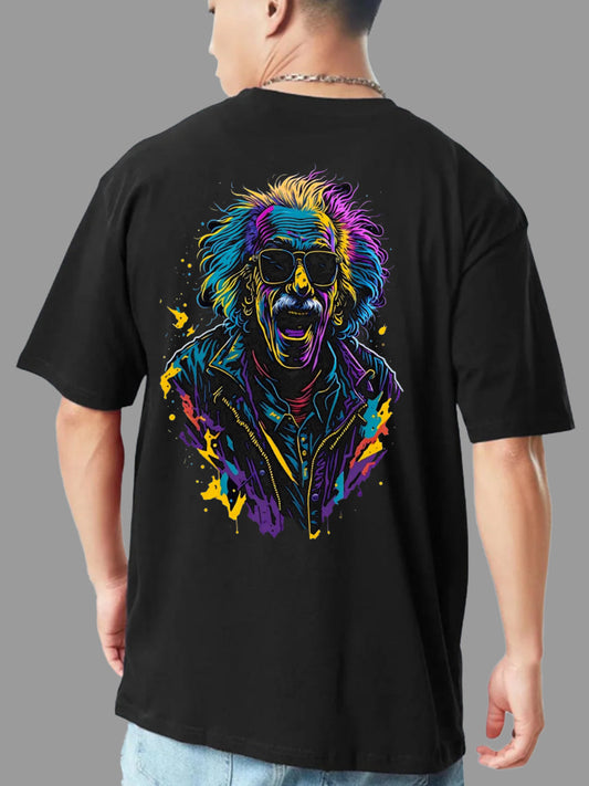 Broon Men Black Printed Oversize Round Neck T-Shirt