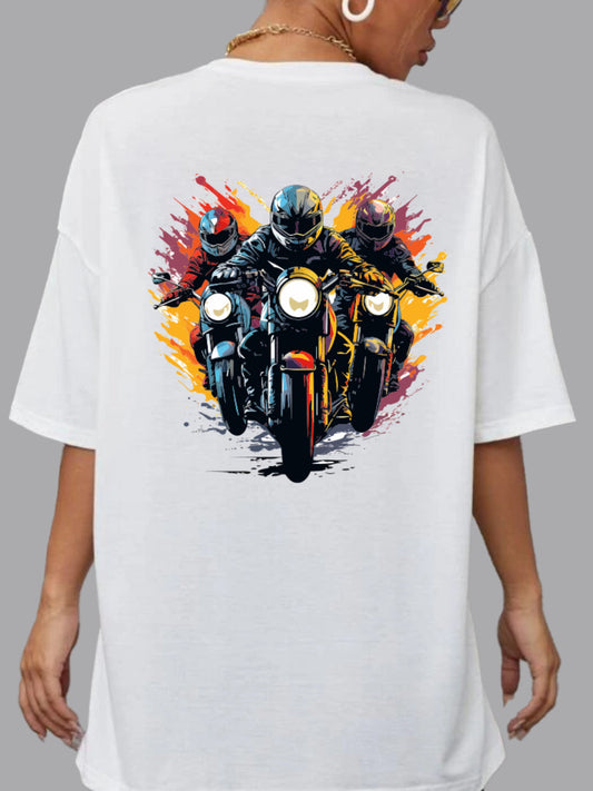 Broon Women Printed Oversize Round Neck White T-Shirt