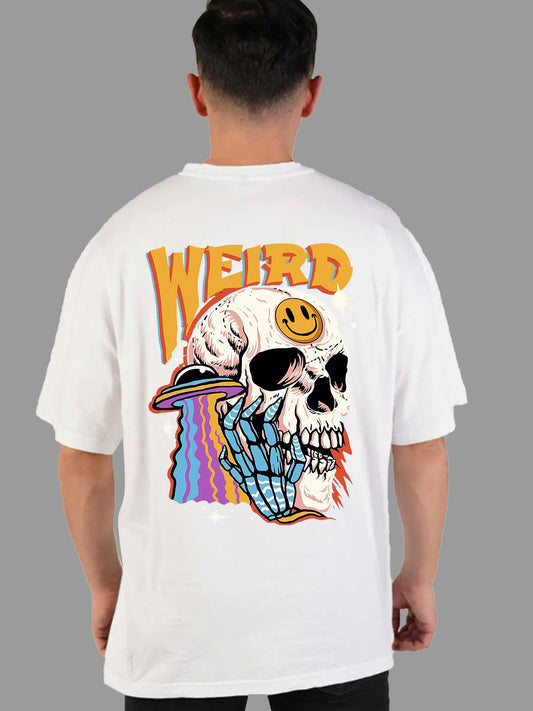 Broon Men White Printed Oversize Round Neck T-Shirt