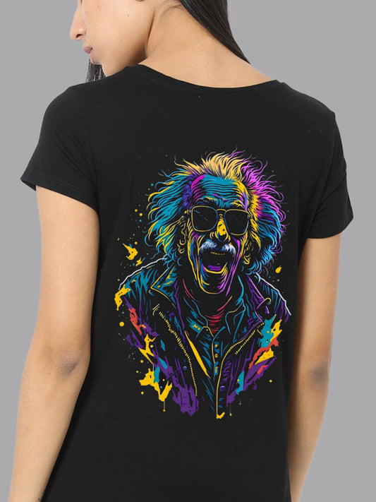 Broon Women Printed Round Neck Black T-Shirt