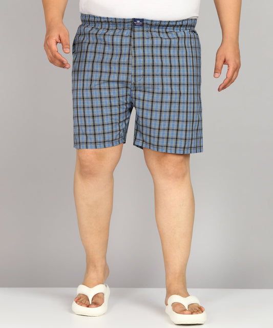 Men Plus Size Blue and Black Checked Boxer