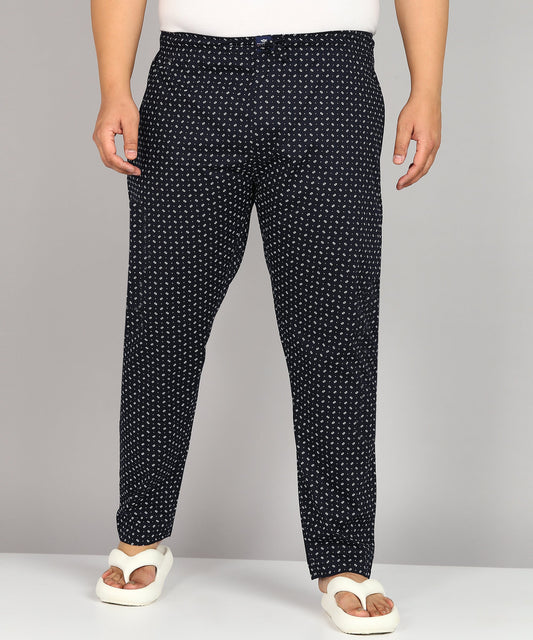 Men Plus Size Navy Blue Printed Pyjama
