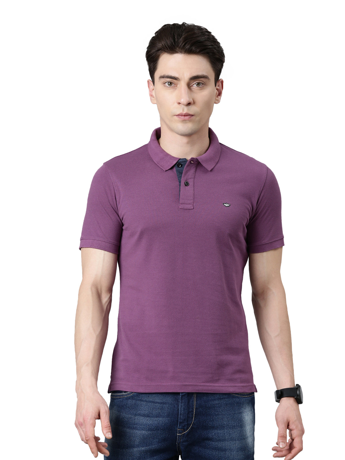 Men Purple Solid Polo Collar T-shirt
