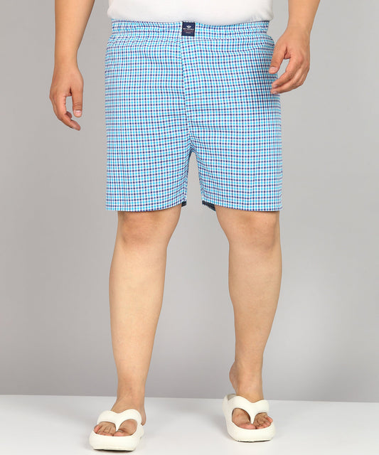 Men Plus Size Sky Blue and White Checked Boxer