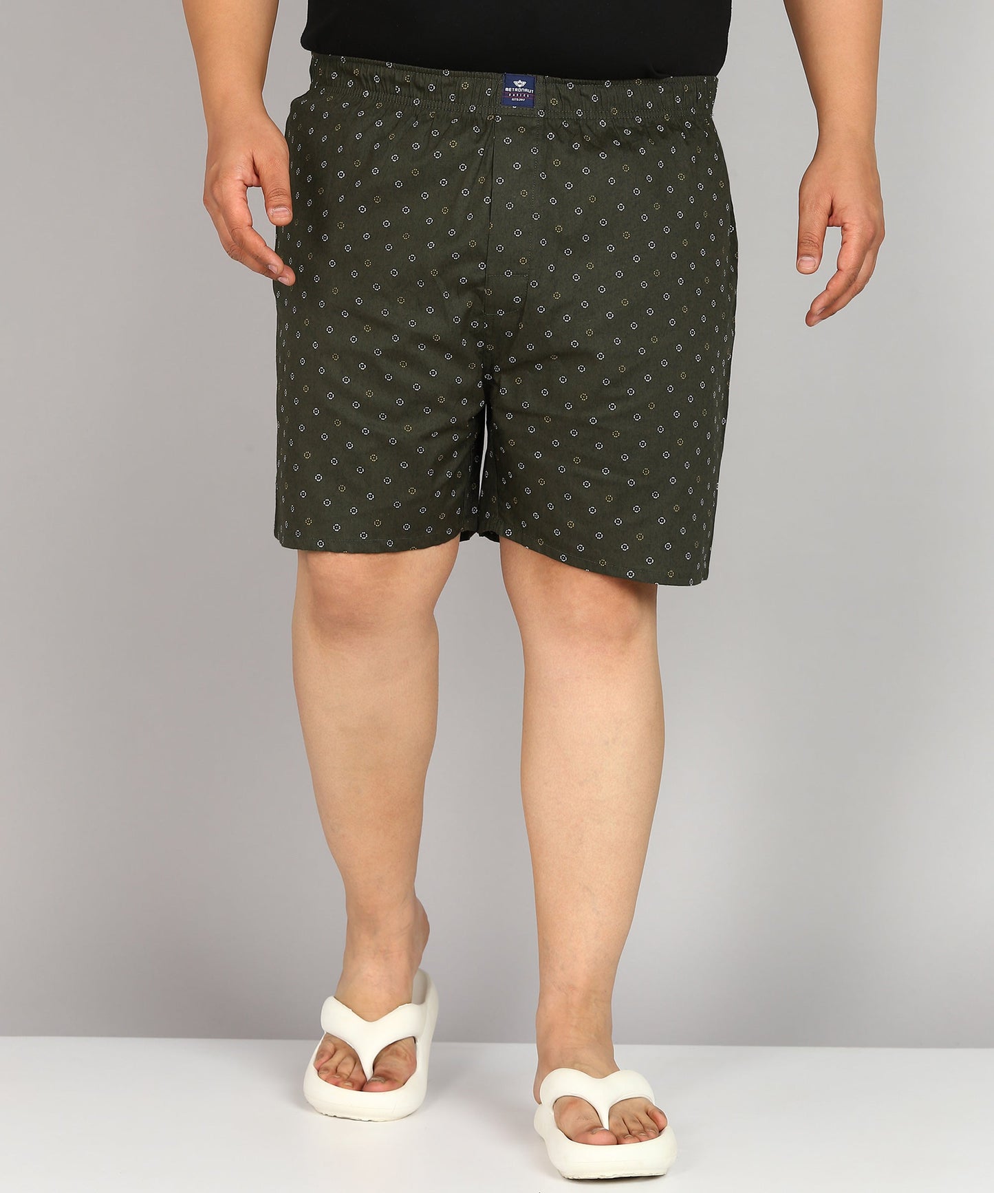 Men Plus Size Olive Printed Boxer