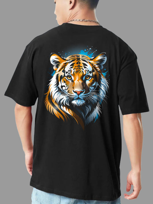 Broon Men Black Printed Oversize Round Neck T-Shirt