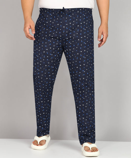Men Plus Size Navy Printed Pyjama