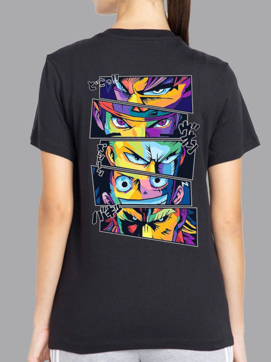 Broon Women Printed Round Neck Black T-Shirt