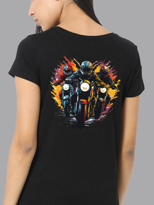 Broon Women Printed Round Neck Black T-Shirt