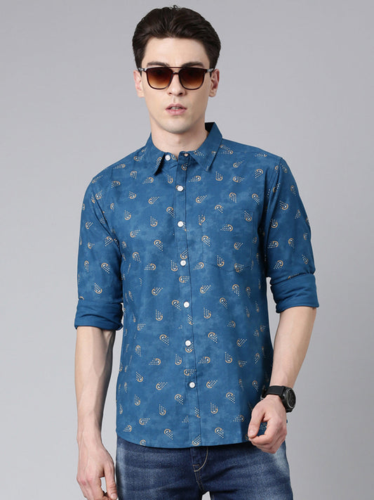 Blue printed Pure Cotton Full Sleeve Shirt