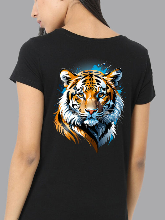 Broon Women Printed Round Neck Black T-Shirt