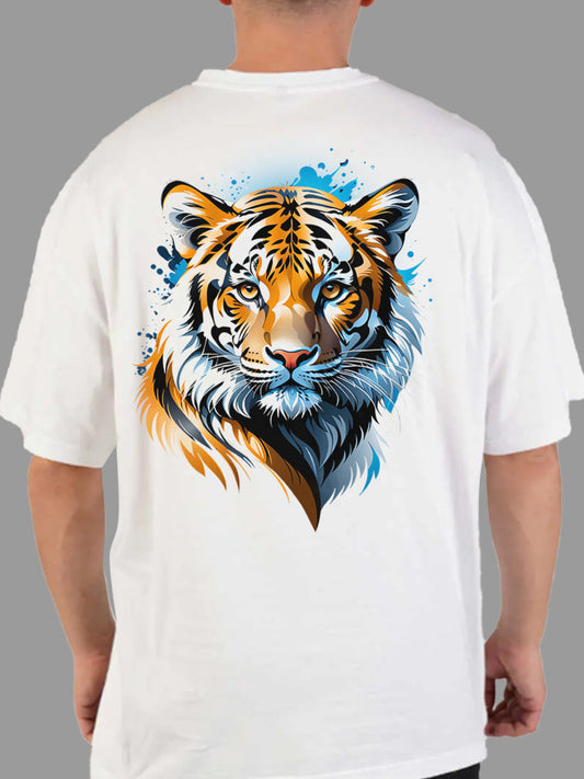 Broon Men White Printed Oversize Round Neck T-Shirt