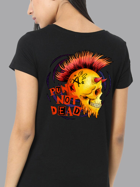 Broon Women Printed Round Neck Black T-Shirt