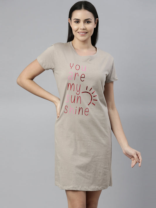 CURARE Women Printed Round Neck Brown LongTees